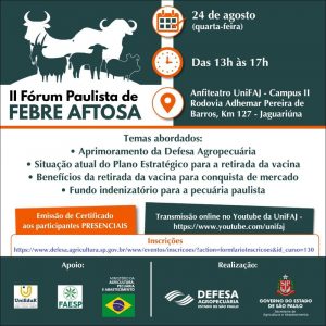 II Fórum Paulista de Febre Aftosa aborda retirada da vacina e acontece em formato presencial e online